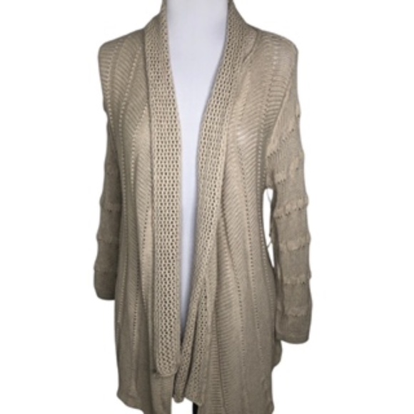 NWT Kenar Tan Open Front Rolled Collar Back Split Relaxed Fit  Cardigan Size L - Picture 1 of 8